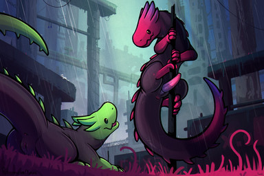 animal_genitalia anus being_watched city detailed_background duo_focus erection female feral genital_slit genitals grass group imminent_sex looking_at_another male nude penis plant predator/prey raining ruins spikes spikes_(anatomy) tapering_penis trio vulva yurusa rain_world videocult green_lizard_(rain_world) lizard lizard_(rain_world) pink_lizard_(rain_world) reptile scalie slugcat 2023 3:2 hi_res signature