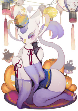 ambiguous_gender anthro black_body black_fur black_nose blush claws clothing dipstick_tail food fruit fur group hat headgear headwear lamp lantern markings plant pumpkin purple_body purple_fur purple_tail_tip red_eyes solo_focus tail tail_markings toe_claws trio whiskers white_body white_ears white_fur white_tail yellow_body yellow_eyes yellow_fur 147penguinmw nintendo pokemon pokemon_cafe_remix generation_5_pokemon generation_6_pokemon mienshao pokemon_(species) pumpkaboo shiny_pokemon hi_res