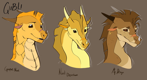 ambiguous_gender black_eyes black_sclera brown_background brown_body brown_scales countershade_neck countershading ear_piercing ear_ring facial_scar feral horn long_neck nose_spike piercing ring_piercing scales scar simple_background smile snout solo text alligator_bites mythology wings_of_fire qibli_(wof) dragon mythological_creature mythological_scalie sandwing_(wof) scalie bust_portrait english_text hi_res multiple_images portrait
