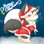 anthro blue_eyes clothing costume fur holidays male santa_costume solo tail text young young_anthro young_male namoke christmas lux_(namoke) santa_claus canid canine canis domestic_dog mammal 1:1 digital_drawing_(artwork) digital_media_(artwork) digital_painting_(artwork) hi_res painting_(artwork)