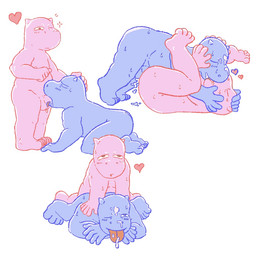anthro balls bareback blush bodily_fluids cum cum_in_mouth cum_inside cum_kiss cum_on_face deep_throat doggystyle duo erection fellatio from_behind_position from_front_position genital_fluids genitals horn lying male male/male missionary_position not_furry on_back oral oral_penetration penetration penile sex smile snowballing sweat muskpit demon humanoid 1:1