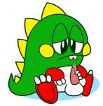 balls bodily_fluids cum feral genital_fluids genitals male masturbation penile penile_masturbation penis sitting solo tapering_penis sunofureiku bubble_bobble square_enix taito bub_(bubble_bobble) bubble_dragon