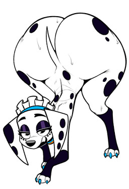 anatomically_inaccurate_butt ass_up big_butt bodily_fluids butt claws eyelashes female feral huge_butt markings open_mouth pupils quadruped smile solo spots spotted_body sweat sweaty_butt tail thick_thighs three-quarter_view toe_claws toony white_body dongitos 101_dalmatian_street 101_dalmatians disney dolly_(101_dalmatians) canid canine canis dalmatian domestic_dog mammal hi_res