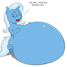 belly big_belly bloated female feral happy horn huge_belly hyper hyper_belly inflation simple_background slime slime_inflation smile solo text white_background americananomaly_(artist) friendship_is_magic hasbro my_little_pony mythology trixie_(mlp) equid equine mammal mythological_creature mythological_equine unicorn english_text hi_res