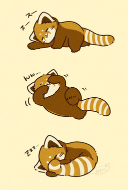 biped brown_body chibi eyes_closed feral kemono simple_background sleeping solo text shi_nominmin ailurid mammal red_panda 2024 hi_res japanese_text