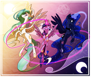 blue_eyes border crown cutie_mark eyes_closed feathered_wings feathers female feral flying fur glowing group hair headgear horn jewelry magic moon multicolored_hair necklace princess purple_body purple_eyes purple_fur purple_hair quadruped royalty sparkles sun tail two_tone_hair white_border wings kiki-kit friendship_is_magic hasbro my_little_pony mythology princess_celestia_(mlp) princess_luna_(mlp) twilight_sparkle_(mlp) equid equine mammal mythological_creature mythological_equine winged_unicorn 2013 digital_drawing_(artwork) digital_media_(artwork)