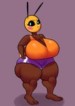 antennae_(anatomy) anthro big_breasts blue_eyes bottomwear breasts clothing female huge_breasts shirt short_stack shorts solo thick_thighs topwear jovi_cap lambee_(jovi_cap) arthropod bee hymenopteran insect hi_res