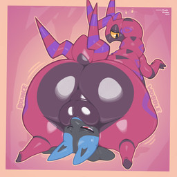 2_horns anthro anthro_on_anthro anthrofied backsack balls big_balls big_butt black_balls black_body black_eyes black_perineum black_skin blue_body blue_skin border butt duo erection facesitting femboy foreskin genital_raphe genitals glistening glistening_balls glistening_body glistening_butt glistening_eyes glistening_genitalia glistening_legs glistening_perineum glistening_skin glistening_thighs horn huge_balls huge_butt huge_thighs humanoid_genitalia humanoid_penis larger_anthro larger_male lying male male/male markings multicolored_body multicolored_skin nude on_back one_eye_closed onomatopoeia open_mouth outline penile penis perineum pink_background pokemorph pupils purple_markings raphe_(anatomy) rear_view red_eyes red_tail scrotal_raphe simple_background sitting_on_another size_difference small_tail smaller_anthro smaller_male smile snout sound_effects tail tan_border tan_outline text thick_thighs tired_eyes two_tone_body two_tone_skin two_tone_tail white_sclera wide_hips wobble yellow_sclera frumples nintendo pokemon arthropod canid canine canis generation_4_pokemon generation_5_pokemon insect lucario mammal pokemon_(species) scolipede 1:1 2026 artist_name colored dated digital_drawing_(artwork) digital_media_(artwork) english_text hi_res shaded signature
