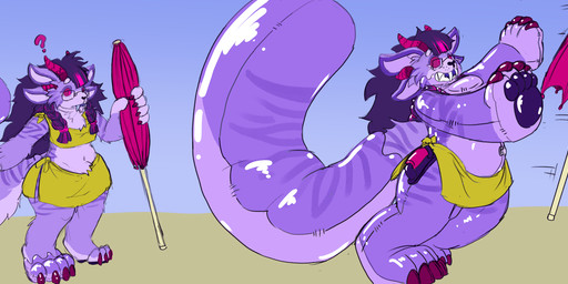 basic_sequence beach beach_umbrella claws inflatable inflation latex parasol paws pool_toy seaside simple_background tail teeth transformation transformation_sequence run_rabbit_bounce guild_wars animate_inanimate charr felid living_inflatable mammal 2023 absurd_res digital_media_(artwork) hi_res long_image signature wide_image