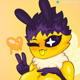 anthro big_breasts big_eyes breasts female fluffy heart_(marking) markings solo tongue wings beero_the_bee beerka arthropod bee hymenopteran insect 1:1 hi_res