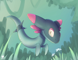 flying forest looking_at_viewer plant solo tree n1k0 nintendo pokemon dreepy generation_8_pokemon ghost pokemon_(species) spirit hi_res