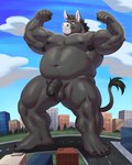 5_fingers 5_toes anthro armpit_hair balls barefoot black_body black_fur black_glans black_hair black_nipples blue_sky body_hair chest_hair city cityscape cloud detailed_background eyewear feet fingers flaccid flexing flexing_bicep flexing_both_biceps foreskin fur genitals glans glasses grass hair hairy_balls humanoid_genitalia humanoid_penis macro male nipples nude overweight overweight_anthro overweight_male pecs penis plant sky solo street tail tail_tuft thick_thighs toes tree tuft adios carlos_(burropaleta) asinus donkey equid equine mammal 2023 hi_res