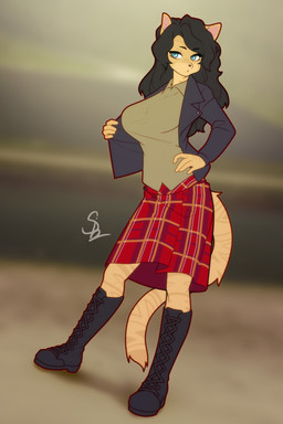 anthro boots bottomwear clothed clothing female footwear jacket shirt shoes skirt solo topwear nariikhan felid mammal hi_res