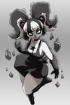 alternative_fashion anthro black_hair breasts cleavage clothed clothing dress female goth grey_background hair multicolored_hair simple_background solo two_tone_hair white_hair senorkah bear giant_panda mammal black_and_white hi_res monochrome