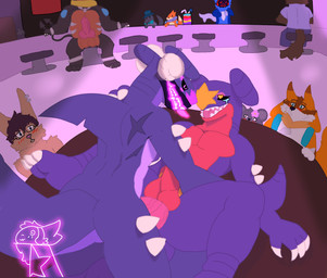 2_penises animal_genitalia animal_penis anthro bartender beverage blush bodily_fluids canine_genitalia canine_penis crowd double_penetration eyewear fangs from_front_position gay_bar genitals glasses glowing glowing_eyes group heart_eyes heart_symbol horn humanoid_genitalia humanoid_penis machine male male/male mask mating_press multi_genitalia multi_penis penetration penis public public_sex scenario sex spectators spikes spikes_(anatomy) tears teeth tongue tongue_out wearing_mask andromeda_hinashin nintendo pokemon background_character emono fan_character jommy lezol_(andromedahinashin) sizzle_(salandit) soggy_(soggybuizel) buizel canid canine canis garchomp generation_2_pokemon generation_4_pokemon generation_7_pokemon houndoom hybrid hybrid_pokemon koala lagomorph lezol_(garchomp) lucario mammal marsupial pokemon_(species) protogen salandit vombatiform wolf hi_res