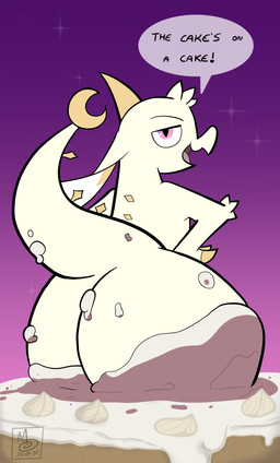 ambiguous_gender anthro big_butt butt butt_focus cake cake_sitting claws dessert food food_fetish food_play half_moon horn looking_at_viewer looking_back messy moon nude open_mouth presenting rear_view simple_background slightly_chubby smile solo tail text thick_thighs tongue wam white_body sebaku chikn_nuggit mythology fwench_fwy_(chikn_nuggit) dragon mythological_creature mythological_scalie scalie absurd_res digital_media_(artwork) english_text hi_res nonbinary_(lore)