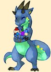 2_fingers 3_toes accessory anthro blue_body blue_skin eyes_closed feet fingers gem green_body green_skin horn jewelry male potion simple_background solo toes treasure spacesmilodon spenz kobold scalie absurd_res hi_res