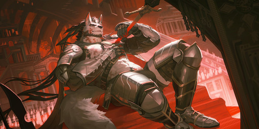 abs altar anthro armor audience beard black_cape black_clothing black_gloves black_hair black_handwear blood blood_on_chest blood_on_face blood_on_neck bodily_fluids cape clothing cuisse duo facial_hair fur gloves greaves grey_body grey_fur group hair handwear holding_melee_weapon holding_object holding_sword holding_weapon male melee_weapon multicolored_body multicolored_fur muscular muscular_anthro muscular_male nipples pecs plate_armor poleyn sabatons sitting stab sword sword_in_wall tail two_tone_body two_tone_fur vambrace weapon white_body white_fur uiokv canid canine canis mammal wolf 2025 absurd_res hi_res