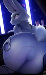 2019 anthro big_butt biped butt butt_focus camel_toe catcouch clothed clothing cuff_(restraint) disney english_text eyebrows eyelashes female fully_clothed fur glistening glistening_eyes grey_body grey_clothing grey_fur handcuffs heart_symbol hi_res inside judy_hopps lagomorph leporid mammal metal_cuffs pink_heart purple_eyes rabbit rear_view restraints scut_tail shaded shirt short_tail signature solo spray_can tail text topwear zootopia