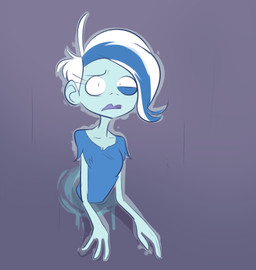 blue_body blue_hair blue_skin clothing dress female hair looking_at_viewer multicolored_hair not_furry open_mouth solo two_tone_hair white_hair herny ghoul_school hanna-barbera scooby-doo_(series) phantasma_(ghoul_school) ghost spirit blue_and_white hi_res monochrome