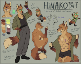 abdominal_scar anthro areola belt boots bottomwear breast_scar breasts brown_body brown_fur clothing eyebrow_piercing eyewear facial_piercing facial_tuft female female_anthro footwear footwear_only freckled_face freckles fur glasses green_background hand_in_pocket leg_scar markings mostly_nude nipples notched_ear orange_body orange_fur pants pawpads paws piercing pockets rear_view scar scars_all_over scruffy shirt shoes shoes_only simple_background solo spot_freckles spots spotted_back spotted_body spotted_face spotted_fur spotted_shoulders standing tail tan_body tan_fur tank_top text thigh_scar tongue tongue_out topwear tuft wearing_glasses r4wry hinako_(r4wry) canid canine fox mammal red_fox true_fox english_text hi_res model_sheet