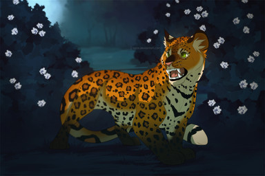 ambiguous_gender big_fangs black_spots fangs feral flower fur green_eyes inner_ear_fluff long_tail looking_away markings nude open_mouth orange_body orange_fur orange_markings outside pink_nose plant round_ears solo spots spotted_body spotted_fur spotted_markings standing tail tan_markings teeth tuft whiskers azzai felid leopard mammal pantherine 2016 3:2 colored digital_drawing_(artwork) digital_media_(artwork) shaded