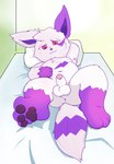 anthro balls blush erection genitals humanoid_genitalia humanoid_penis looking_at_viewer male penis red_eyes solo tail white_body hoya82 nintendo pokemon generation_3_pokemon pokemon_(species) zangoose hi_res