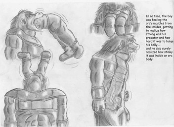 abs almost_fully_inside armor bodily_fluids clothed_prey cum duo flaccid genital_fluids genitals hair hand_on_belly head_first human_on_humanoid human_prey humanoid_pred internal interspecies larger_pred male male/male muscular oral_vore partially_inside penis saliva simple_background size_difference teeth text vore white_background bigbadbear ragor_(bigbadbear) human humanoid mammal orc comic graphite_(artwork) greyscale hi_res monochrome multiple_scenes traditional_media_(artwork)