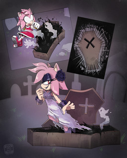 alternative_fashion anthro cemetery clothed clothing coffin coffin_corruption corruption eyeshadow female flower gesture goth group hand_gesture makeup ok_sign outside plant possession smile solo_focus surprised thin_calves thin_legs thin_thighs tombstone transformation trio catbeecache sega sonic_the_hedgehog_(series) amy_rose eulipotyphlan hedgehog mammal spirit