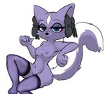 anthro bow_ribbon breasts claws clothing eyeliner female legwear looking_at_viewer makeup markings nipples sitting solo thigh_highs viofsa aggretsuko sanrio shikabane_(aggretsuko) mammal mephitid skunk 2024 digital_media_(artwork)