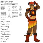 anthro armor boots bottomwear clothed clothing fangs footwear male shoes shoulder_guards simple_background skirt solo tail teeth text unconvincing_armor white_background fuze mythology magma_(fuze) dragon mythological_creature mythological_scalie scalie 1:1 english_text hi_res model_sheet