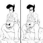 anthro blush bodily_fluids cum food fruit genital_fluids male penetrating_pumpkin plant pumpkin pumpkin_masturbation solo jordo_(artist) jerry_(jordo) chimera hi_res monochrome