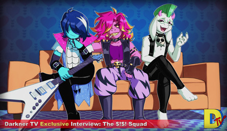 3_toes 4_fingers 5_fingers alternative_fashion ambiguous_anthro ambiguous_gender ambiguous_human anthro armband armwear barefoot belt black_armwear black_belt black_bottomwear black_clothing black_collar black_fingerless_gloves black_gloves black_handwear black_pants black_stripes black_topwear black_vest blonde_highlights blue_background blue_body blue_claws blue_clothing blue_hair blue_skin blue_topwear boots bottomwear cigarette cigarette_in_mouth claws clothed clothed_ambiguous clothed_anthro clothed_human clothed_male clothing collar crop_top crossed_legs curved_horn digit_ring electric_guitar eyebrow_through_hair eyebrows eyelashes eyes_closed eyeshadow eyewear feet finger_claws finger_ring fingerless_gloves fingers floppy_ears footwear fur furniture glasses gloves green_claws green_eyewear green_glasses green_hair grey_armwear grey_boots grey_clothing grey_footwear grey_shoes grin group guitar hair hair_over_eye hair_over_eyes half-closed_eyes handwear heart_background hidden_eyes highlights_(coloring) holding_guitar holding_musical_instrument holding_object horn jewelry leather leather_bottomwear leather_clothing leather_pants makeup male male_anthro mohawk mouth_closed musical_instrument narrowed_eyes object_in_mouth on_sofa one_eye_obstructed open_clothing open_mouth open_smile open_topwear open_vest pants pattern_background pattern_bottomwear pattern_clothing pattern_pants pink_body pink_eyeshadow pink_horn pink_tongue plantigrade plucked_string_instrument punk purple_bottomwear purple_clothing purple_crop_top purple_eyes purple_hair purple_pants purple_shirt purple_topwear sharp_teeth shirt shoes simple_background sitting sitting_on_sofa smile smirk smug smug_face smug_grin sofa spiked_clothing spikes string_instrument striped_bottomwear striped_clothing striped_pants stripes studded_belt studded_collar studs t-shirt teeth text toes tongue topwear translucent translucent_hair trio vest wearing_glasses white_body white_clothing white_fur white_highlights white_text white_topwear yellow_sclera yellow_teeth yellow_text naughtyjester deltarune undertale_(series) kris_dreemurr ralsei susie_(deltarune) boss_monster_(undertale) dinosaur human mammal prehistoric_species reptile scalie 2025 english_text hi_res