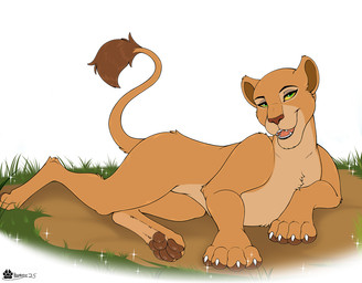 claws fangs female feral fur grass half-closed_eyes lying narrowed_eyes nude open_mouth paws plant raised_tail smile solo sparkles tail tail_tuft teeth tongue tuft marcushunter disney the_lion_king nala_(the_lion_king) felid lion mammal pantherine succubus 2025 signature