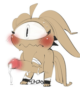 1_eye anthro big_penis blush bodily_fluids bound brown_body censored_genitalia censored_penis chain chained chained_cuffs cum cum_drip cum_on_penis dripping erection genital_fluids genitals huge_penis hyper hyper_genitalia hyper_penis male penis simple_background small_but_hung solo white_background young young_anthro young_male doneru cyclops censored mosaic_censorship sketch