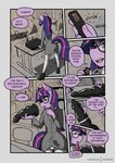 anthro bad_dragon book border bulge clothed clothing coat comic crossdressing crossgender detailed_background dildo english_text equid equine eyewear femboy footwear friendship_is_magic fully_clothed glasses grey_border hasbro hi_res high_heels horn husdur lab_coat male mammal motion_lines my_little_pony mythological_creature mythological_equine mythology recording_device sex_toy shaded shadow shoes solo tape_measure text topwear twilight_sparkle_(mlp) unicorn