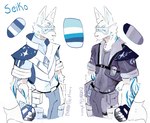 anthro athletic athletic_anthro athletic_male black_eyes duo eyewear eyewear_on_head fur goggles goggles_on_head looking_at_viewer male white_body white_fur bunonthemoon domestic_cat felid feline felis mammal 2023 hi_res