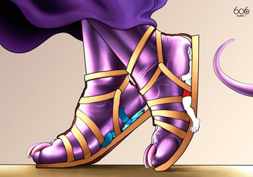 anthro claws clothing extreme_size_difference feet female foot_fetish foot_focus foot_play footwear group inside_clothing inside_shoe insole macro male male/female micro purple_body sandals shoes size_difference toe_claws trampling trapped_in_clothing trapped_in_footwear trapped_in_shoe trio underfoot 6o6furrart mythology dragon mythological_creature mythological_scalie scalie hi_res