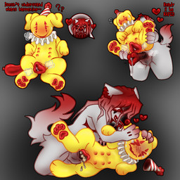 6_nipples anatomically_correct anatomically_correct_genitalia animal_genitalia animal_penis animal_vulva anthro anthro_on_feral aroused balloon_animal bestiality blush blush_lines bodily_fluids canine_genitalia canine_vulva clothing clown cum cum_in_vagina cum_inside duo ear_pull feet female feral feral_penetrated forced front_view genital_fluids genitals hat headgear headwear heart_symbol hindpaw holding_both_legs hyaenid_genitalia hyaenid_penis in_heat intersex intersex/female interspecies lying male male/female mastectomy_scar multi_nipple nipples oblivious on_back party_hat pawpads paws penetration penis precum pseudo-penis rape rape_face scar scared sex spread_legs spreading sweat tears text tongue tongue_out vaginal_fluids vulva valtreatment canid canine canis domestic_dog hyena mammal 1:1 2026 english_text hi_res trans_(lore) trans_man_(lore)