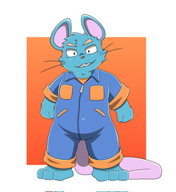 anthro biped blue_body clothed clothing kemono male simple_background smile solo standing letter_route mammal mouse murid murine rodent 2025 hi_res