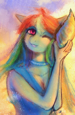 anthro clothed clothing female hair looking_at_viewer outside seaside smile solo standing swimwear whitepawws hasbro my_little_pony ych_(character) absurd_res digital_media_(artwork) full-length_portrait hi_res portrait shaded