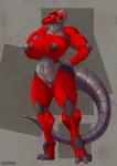 anthro big_breasts breasts female genitals looking_at_viewer machine nipples non-mammal_breasts non-mammal_nipples nude pussy solo standing tail thick_thighs purplepardus mythology gedan dragon hybrid mythological_creature mythological_scalie robot scalie