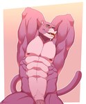 abs anthro big_muscles bodily_fluids border countershade_torso countershading front_view fur genitals hands_behind_head looking_at_viewer male muscular muscular_anthro muscular_male navel nipples nude obliques open_mouth open_smile pecs penis pink_background pink_body pink_countershading pink_fur pubes saliva simple_background smile solo tongue tongue_out white_border yellow_sclera c_andreartz metro-goldwyn-mayer pink_panther_(series) pink_panther felid mammal pantherine 2021 absurd_res hi_res