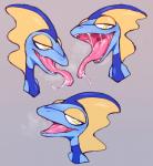 ambiguous_gender bodily_fluids fangs mouth_shot open_mouth saliva simple_background solo teeth tongue yellow_eyes daxratchet nintendo pokemon generation_8_pokemon inteleon pokemon_(species) hi_res