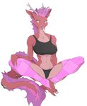 anthro breasts clothed clothing facial_piercing female furgonomics furry-specific_piercing hair muzzle_piercing nose_piercing piercing purple_hair simple_background sitting solo tail tongue tongue_out white_background audunor mythology dragon mythological_creature mythological_scalie scalie