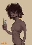 anthro ear_piercing ear_ring female nude piercing pose pubes ring_piercing shearing solo kallax bovid caprine mammal sheep absurd_res hi_res pinup