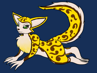 3_fingers ambiguous_gender anthro countershading fingers fur fur_markings green_eyes long_ears markings pose seductive solo yellow_body yellow_fur sandentwins jak_and_daxter naughty_dog sony_corporation sony_interactive_entertainment muse_(jak_and_daxter) felid feline mammal 4:3 alpha_channel hi_res pinup