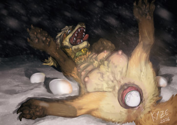 anatomically_correct anatomically_correct_genitalia anatomically_correct_vulva animal_genitalia animal_vulva bodily_fluids canine_genitalia canine_vulva egg female feral genitals night nipples orifice_tugging oviposition pain penetration simple_background snow snowfield snowflake solo tongue tongue_out vaginal vaginal_penetration vaginal_tugging vulva el_kyze spyer_fox canid canine fox mammal hi_res