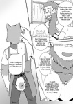 anthro black_and_white canid canine canis clothing comic cotton_(artist) dialogue domestic_dog duo english_text fur greyscale haplorhine male mammal monkey monochrome nitobe noguchi primate text tooboe_bookmark
