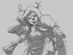 anthro antlers clothed clothing duo female gesture hand_gesture happy homework horn male simple_background smile thumbs_up thedarkzircon deltarune undertale_(series) kris_(deltarune) noelle_holiday deer human mammal new_world_deer reindeer 4:3 hi_res monochrome